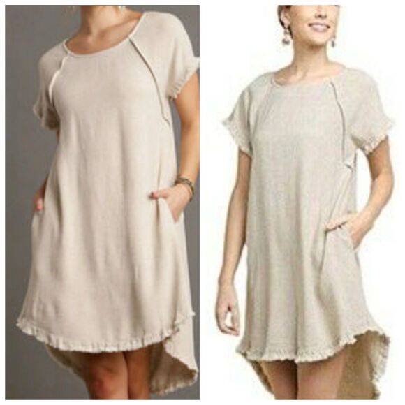 Umgee L High Low Dress Women’s Sz L Gauzy Raw Hem Midi High Low Shift Pockets - Picture 1 of 9